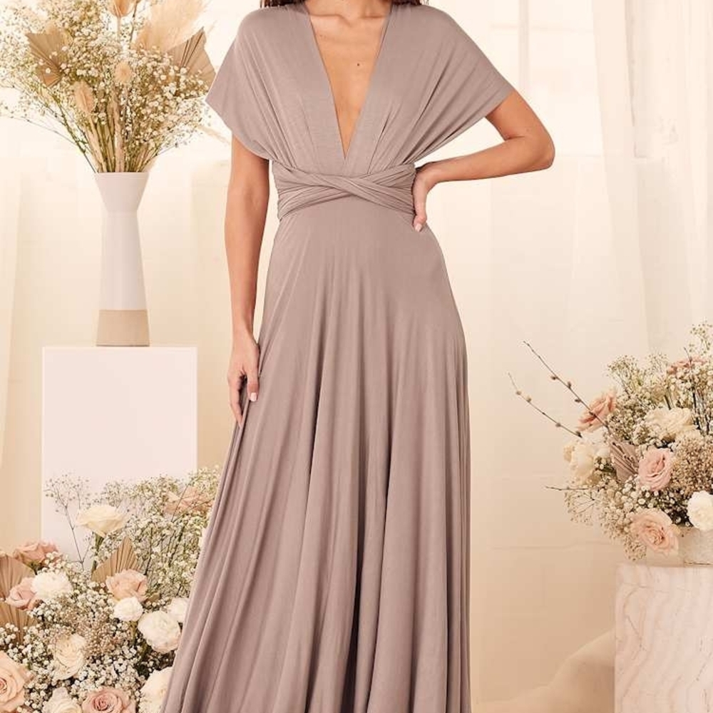 Lulu's Tricks of the Trade Taupe Convertible Dress